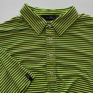 RLX Ralph Lauren Golf Polo Shirt Men's Large Green Blue Striped Short Sleeve